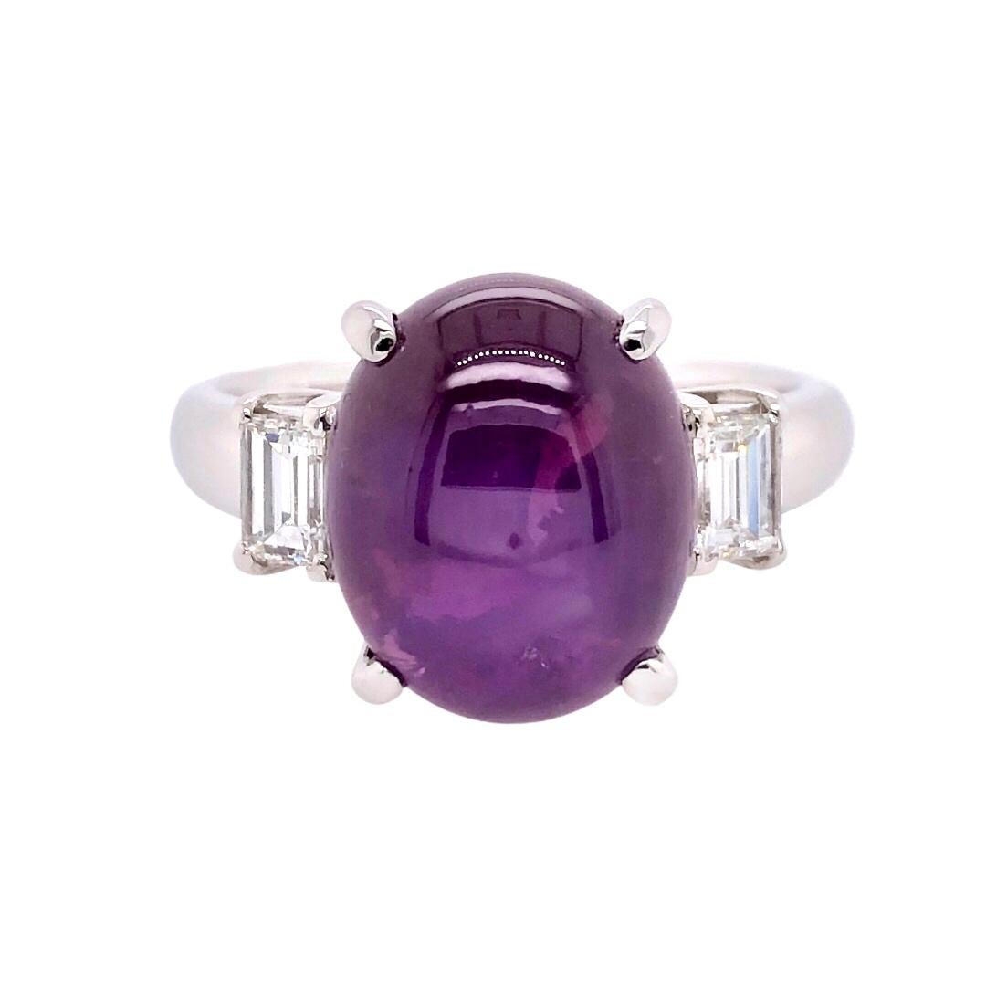 PARIS Craft House 8.07ct GRS Certified Unheated Cabochon Star Sapphire Diamond Ring in Platinum.

- 1 GRS Certified Unheated Cabochon Star Sapphire/8.07ct
- 2 Baguette Diamonds/0.41ct
- PT900 Platinum/8.64g
- Ring size/US 6.5

Designed and crafted