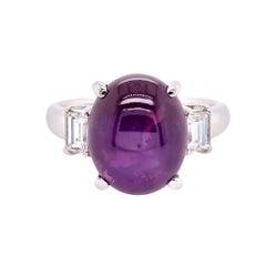 Paris Craft House 8.07 Carat GRS Unheated Cabochon Star Sapphire Diamond Ring