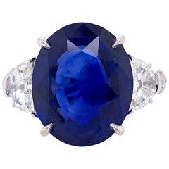 Paris Craft House 8.76 Carat Grs Blue Sapphire Diamond Ring in 18 Karat Gold