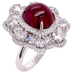 Paris Craft House 9.09ct YSP Mozambique Cabochon Ruby Diamond Ring in 18k Gold