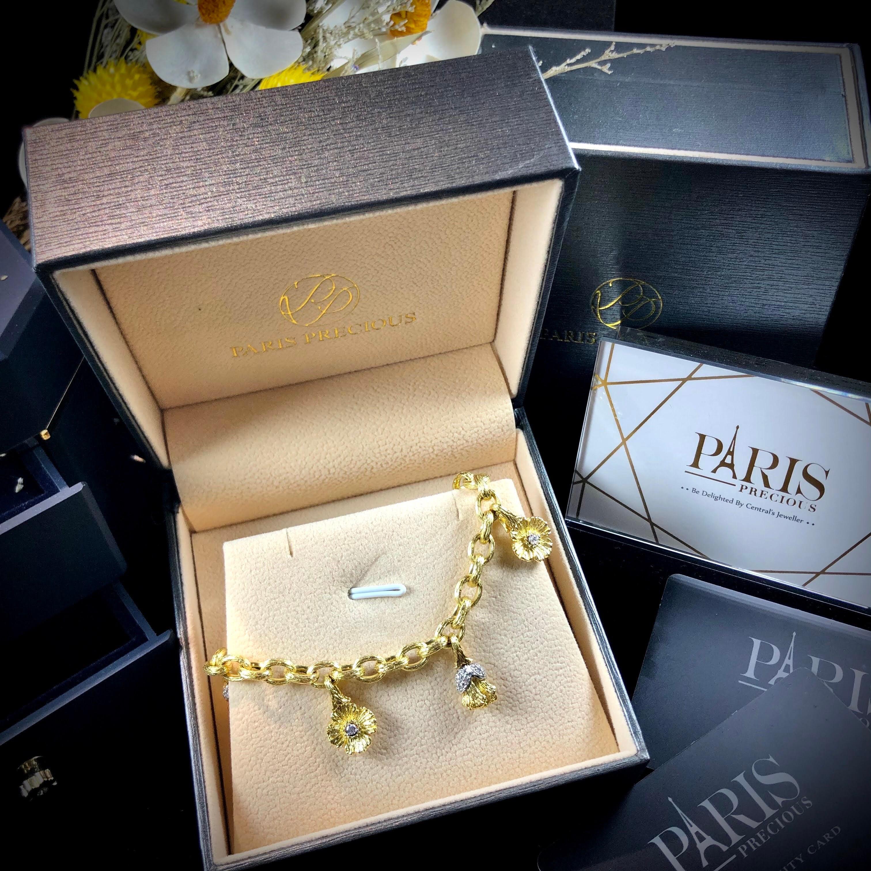 Paris Craft House Antique Diamond Bracelet in 18 Karat Yellow Gold For Sale 2