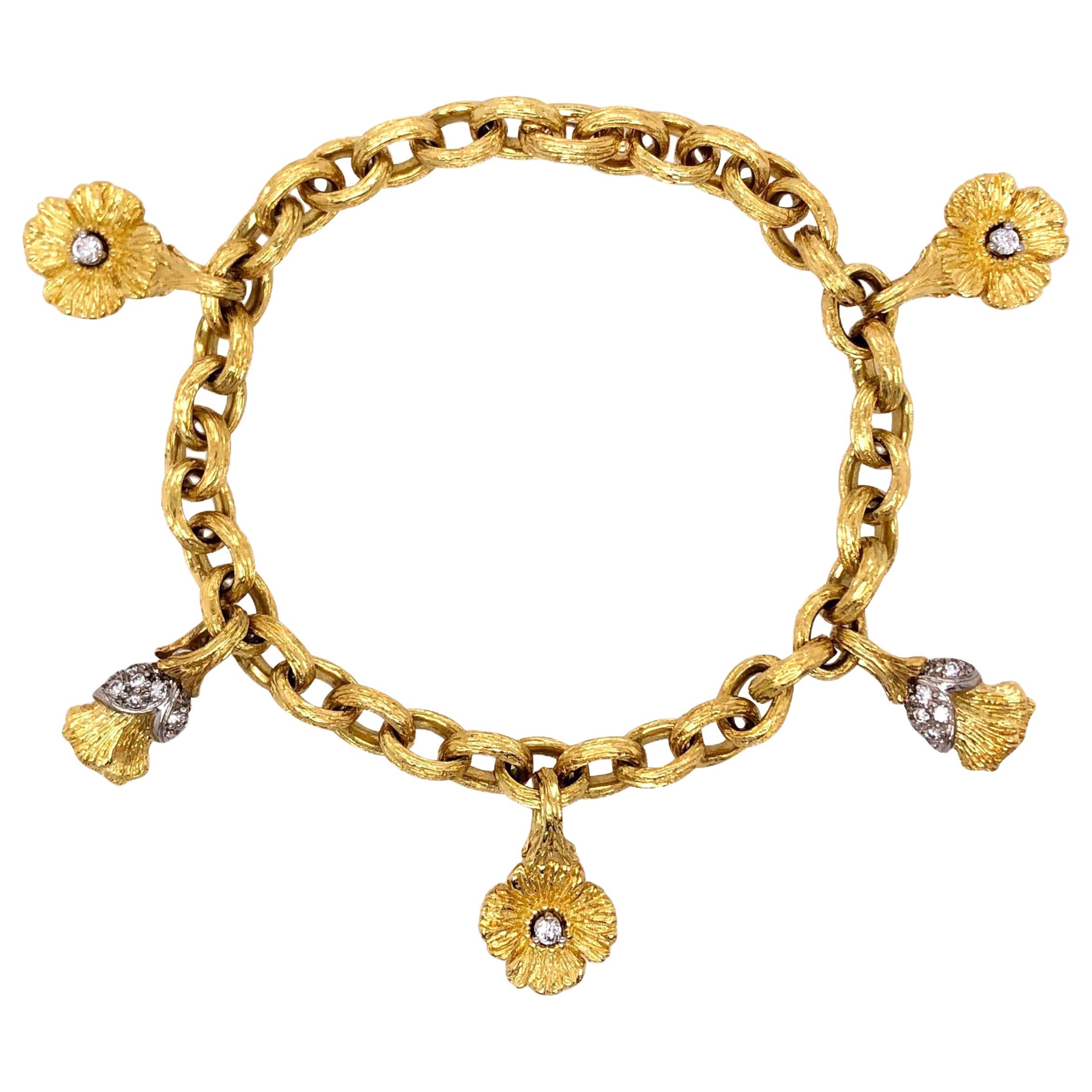 Paris Craft House Antique Diamond Bracelet in 18 Karat Yellow Gold For Sale