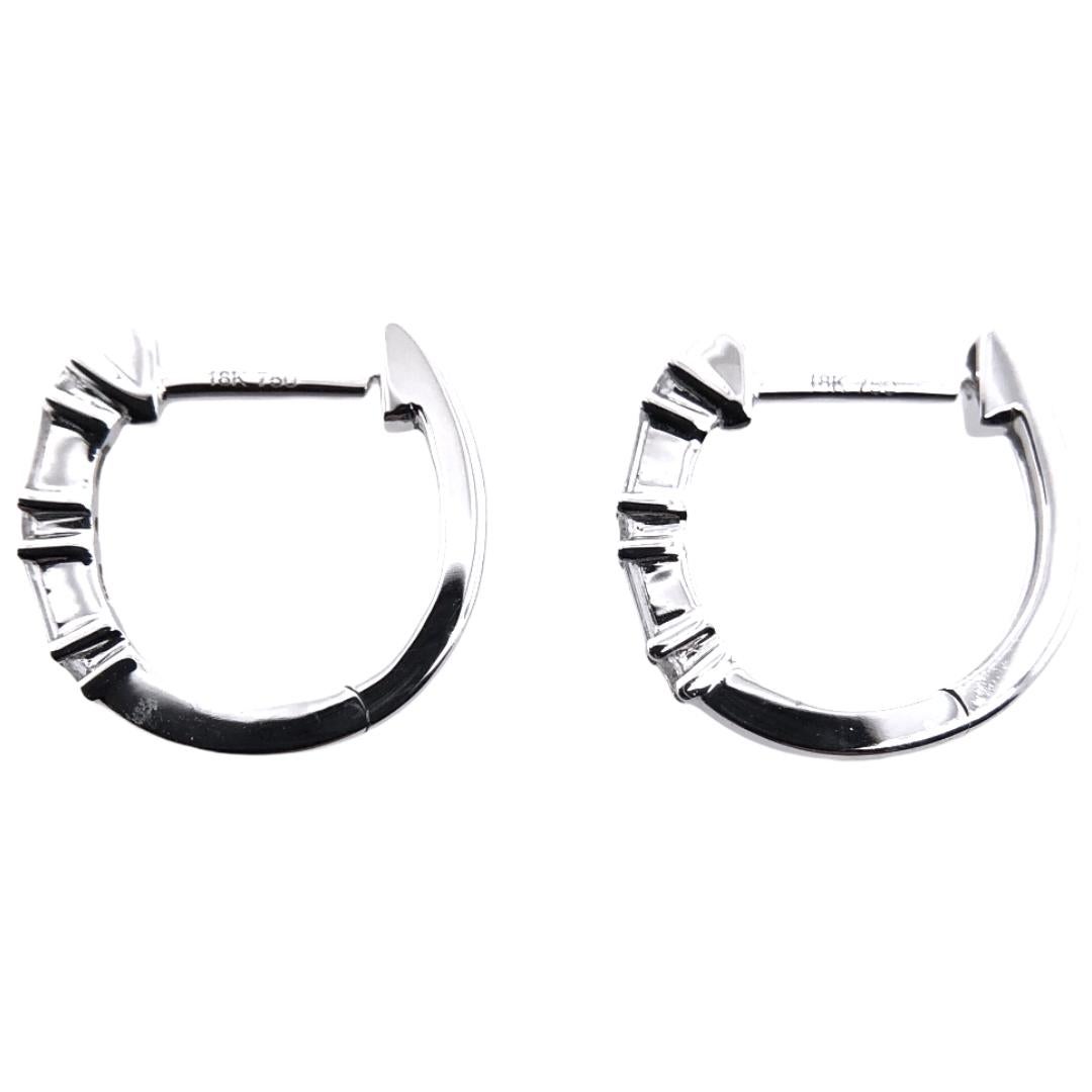 Modern Paris Craft House Baguette Diamond Hoop Stud Earrings in 18 Karat White Gold For Sale