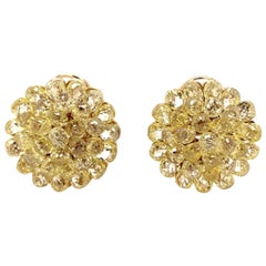 Paris Craft House Briolette Yellow Diamond Stud Earrings in 18 Karat Yellow Gold