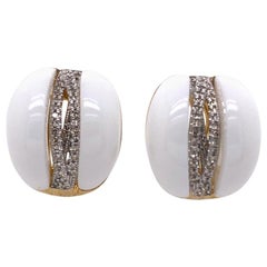 Paris Craft House Ceramic Diamond Earrings in 14 Karat Yellow Gold