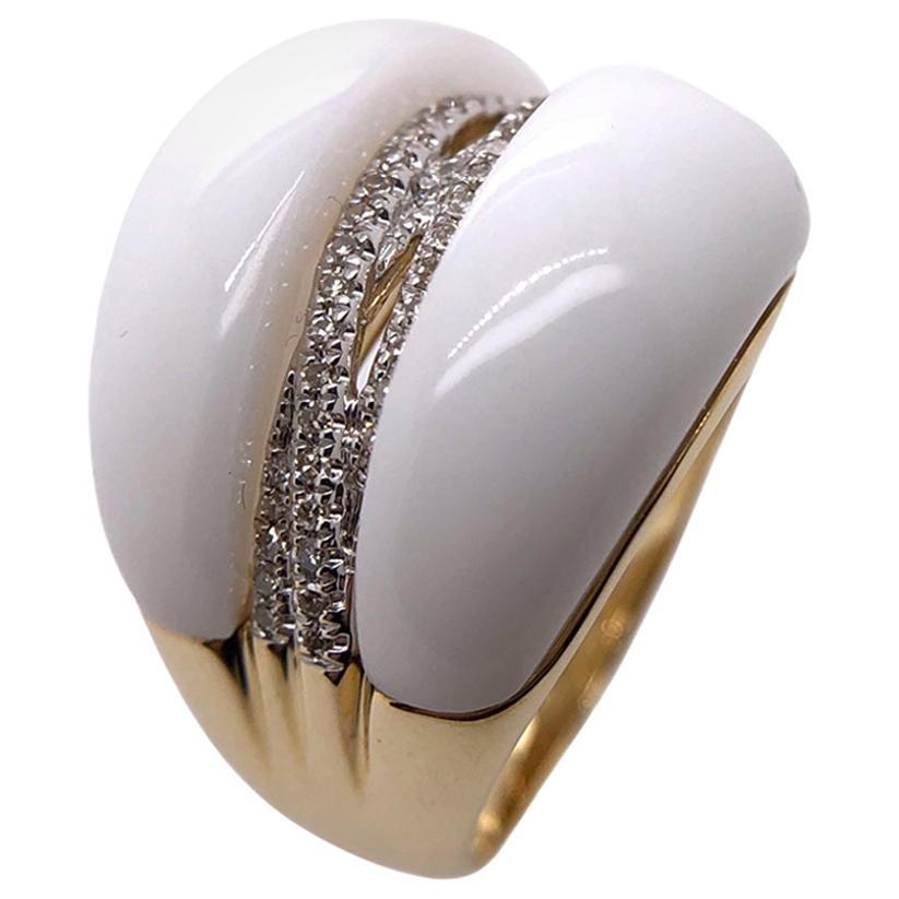 Paris Craft House Ceramic Diamond Ring in 14 Karat Yellow Gold For Sale