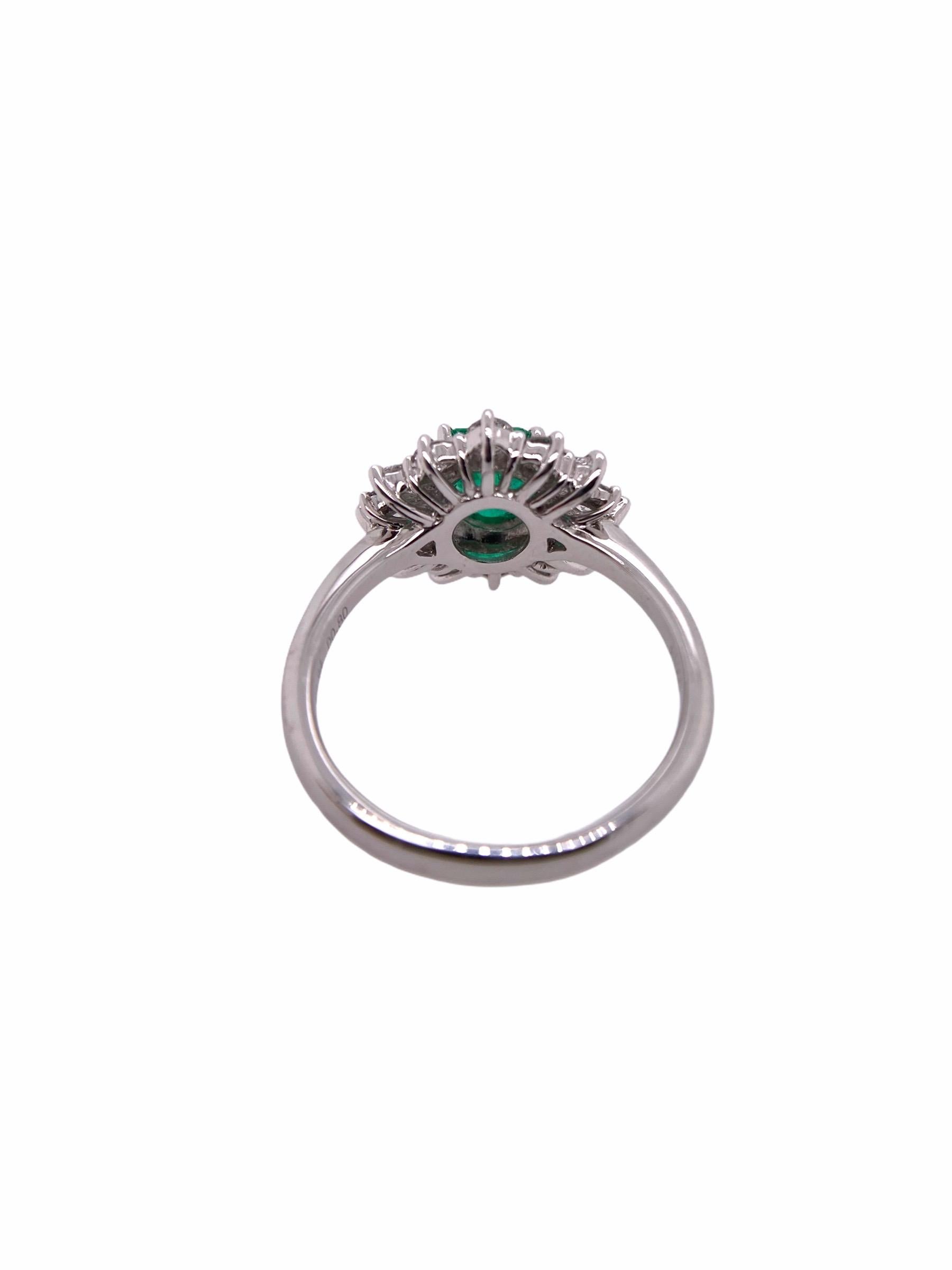 Modern Paris Craft House Columbia Vivid Green Emerald Diamond Ring in Platinum For Sale