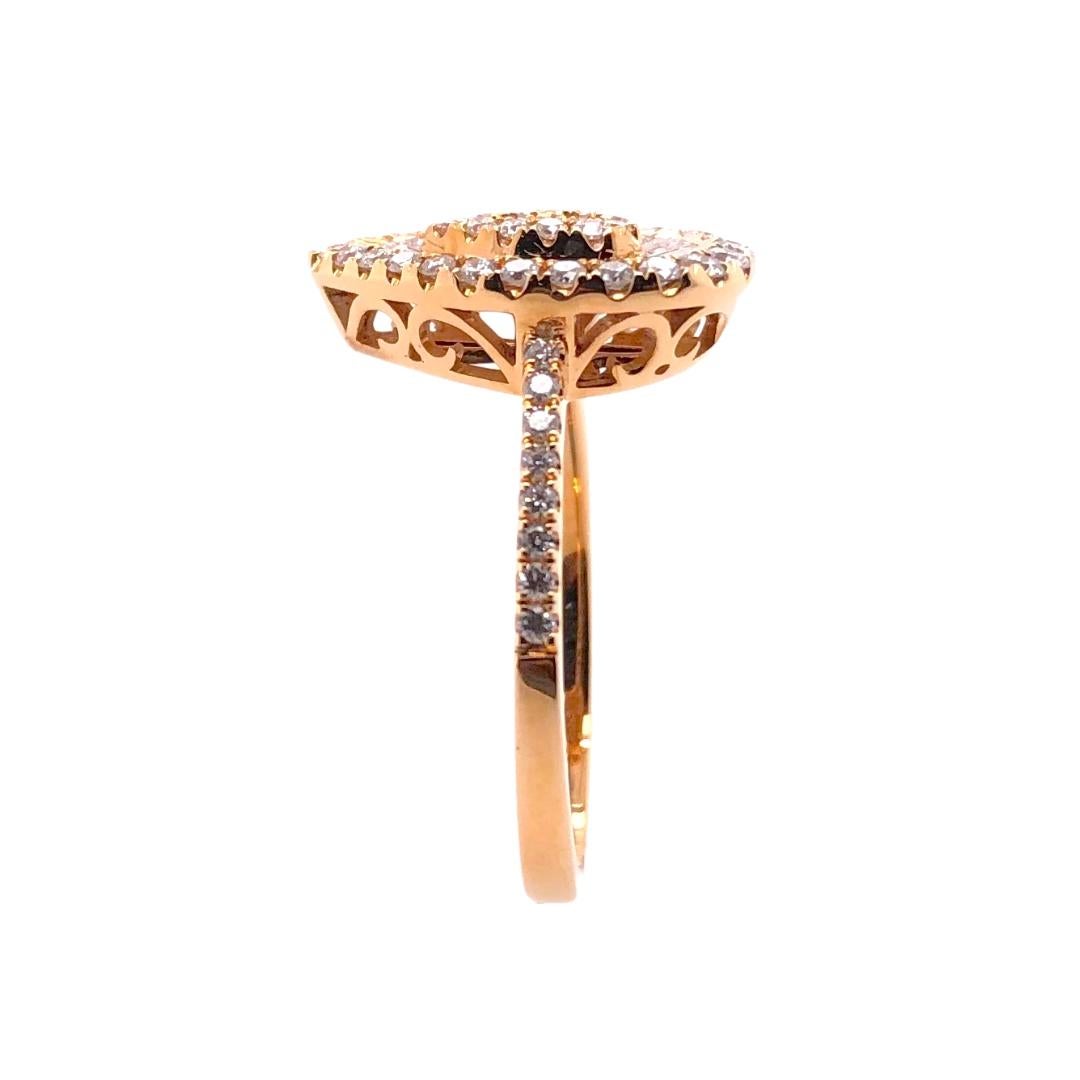 Baguette Cut Paris Craft House Diamond Cluster Ring in 18 Karat Rose Gold For Sale