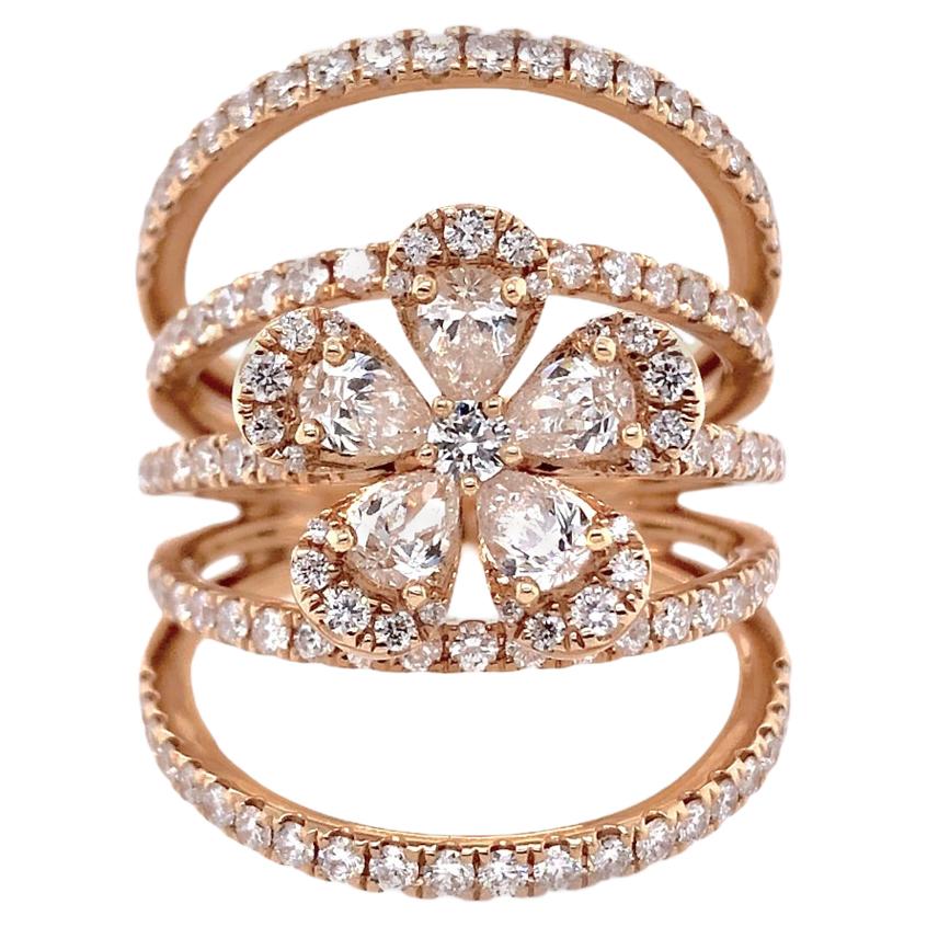 Paris Craft House Diamond Flower Ring in 18 Karat Rose Gold For Sale at
