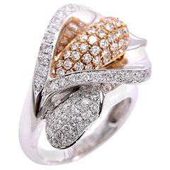 Paris Craft House Diamond Flower Ring in 18 Karat White and Rose Gold