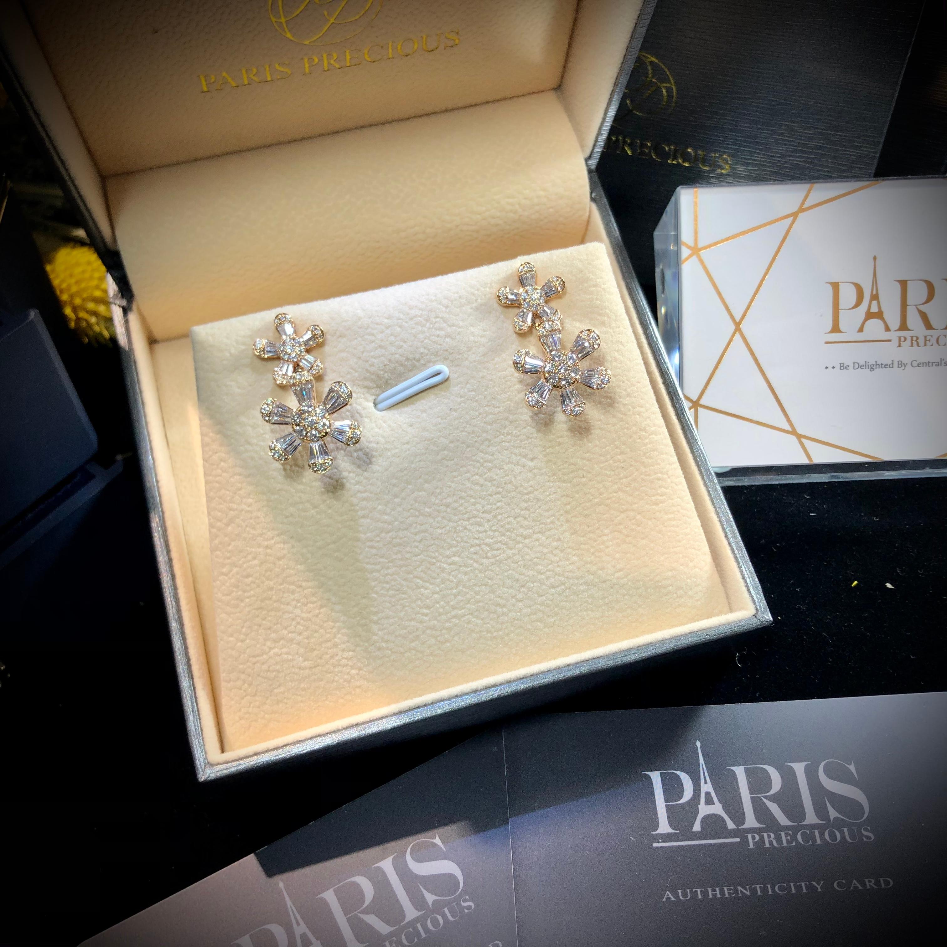Paris Craft House Diamond Flowers Earrings in 18 Karat Rose Gold For Sale 4