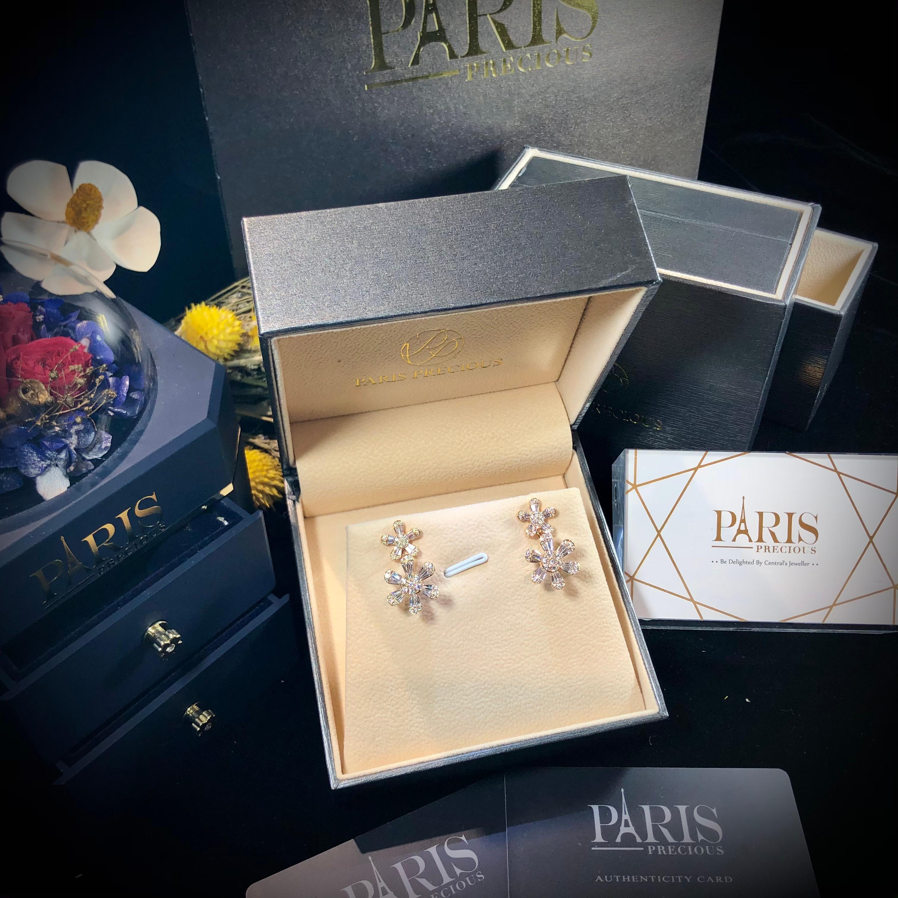 Paris Craft House Diamond Flowers Earrings in 18 Karat Rose Gold For Sale 5
