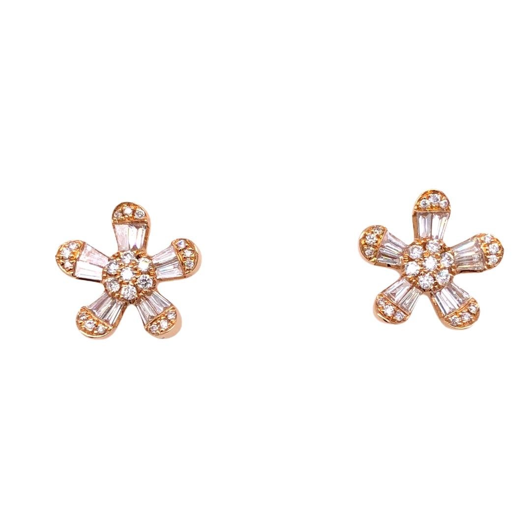 Modern Paris Craft House Diamond Flowers Earrings in 18 Karat Rose Gold For Sale