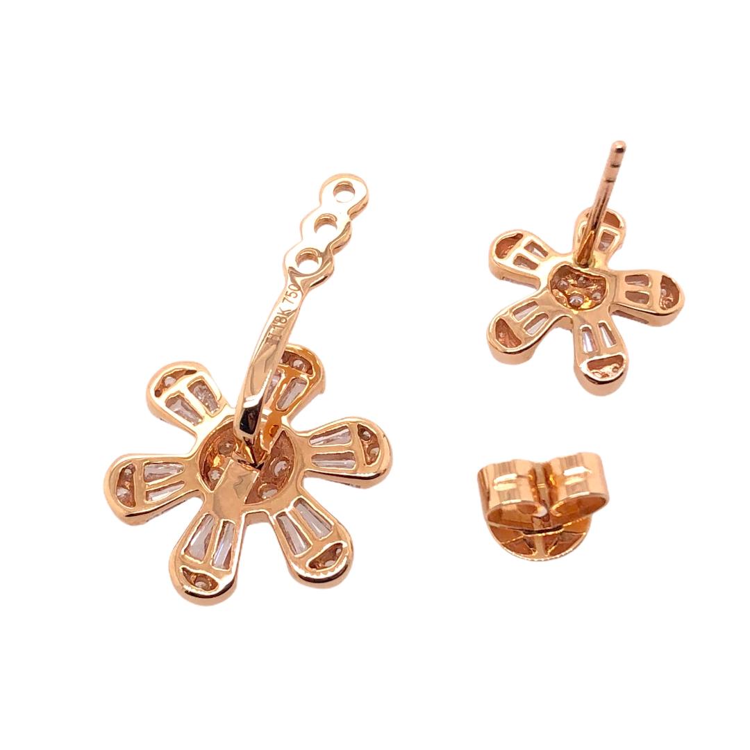 Mixed Cut Paris Craft House Diamond Flowers Earrings in 18 Karat Rose Gold For Sale