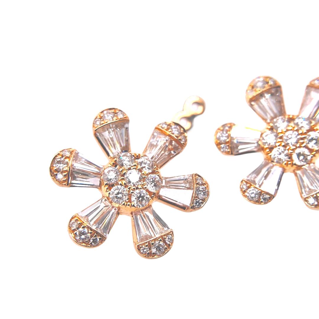 Women's Paris Craft House Diamond Flowers Earrings in 18 Karat Rose Gold For Sale