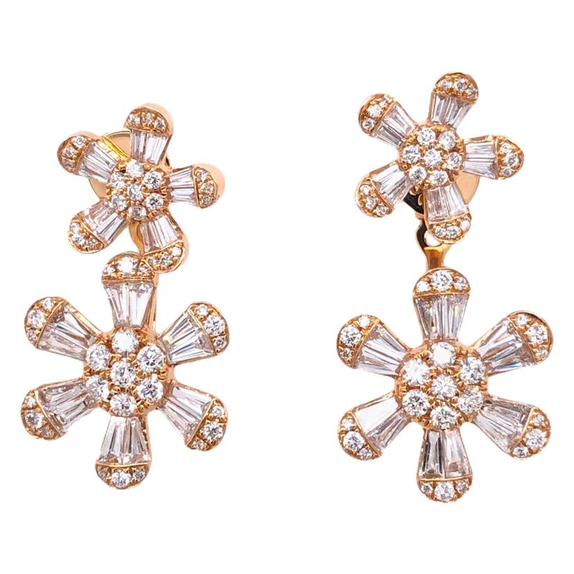 Paris Craft House Diamond Flowers Earrings in 18 Karat Rose Gold For Sale