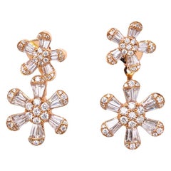 Paris Craft House Diamond Flowers Earrings in 18 Karat Rose Gold