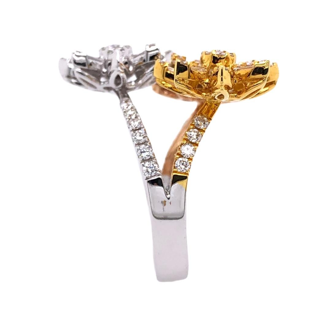 Round Cut Paris Craft House Diamond Flowers Ring in 18 Karat White/Yellow/Rose Gold For Sale