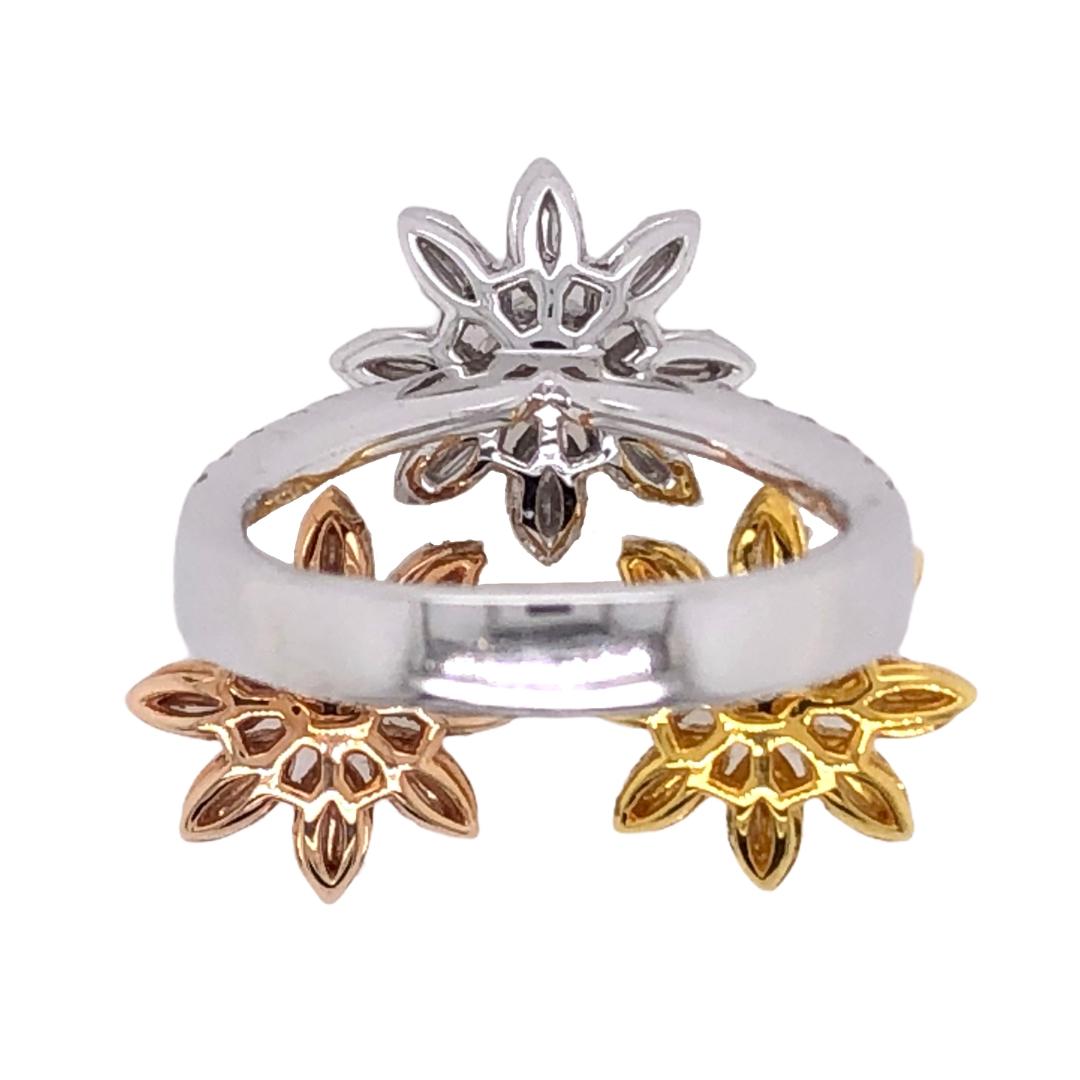 Paris Craft House Diamond Flowers Ring in 18 Karat White/Yellow/Rose Gold In New Condition For Sale In Hong Kong, HK