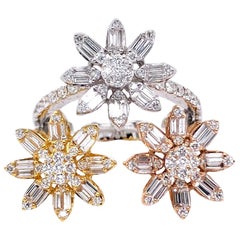 Paris Craft House Diamond Flowers Ring in 18 Karat White/Yellow/Rose Gold
