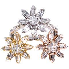 Paris Craft House Diamond Flowers Ring in 18 Karat White/Yellow/Rose Gold