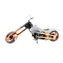 Paris Craft House Diamond Motorcycle Bike Brooch Pin in 18 Karat White/Rose Gold