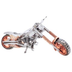 Paris Craft House Diamond Motorcycle Bike Brooch Pin in 18 Karat White/Rose Gold