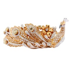 Paris Craft House Diamond Ruby Peacock Bird Ring in 18 Karat White and Rose Gold