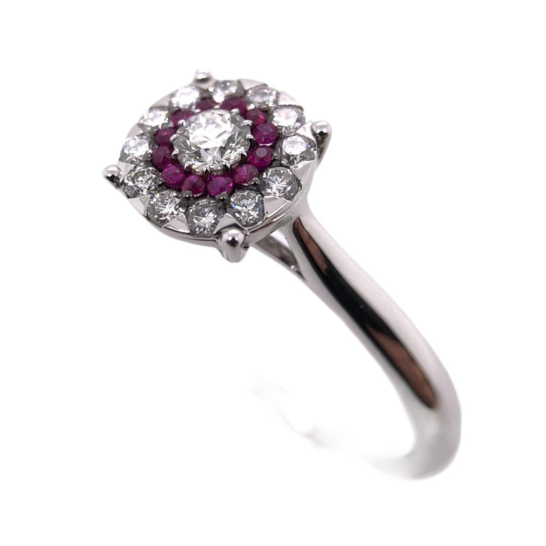 Modern Paris Craft House Diamond Ruby Ring in 18 Karat White Gold For Sale