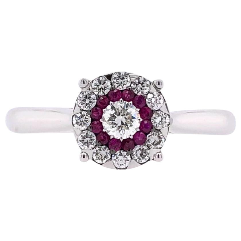 Paris Craft House Diamond Ruby Ring in 18 Karat White Gold For Sale