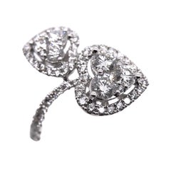 Paris Craft House Diamond Two Hearts Ring in 18 Karat White Gold