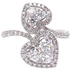 Paris Craft House Diamond Two Hearts Ring in 18 Karat White Gold