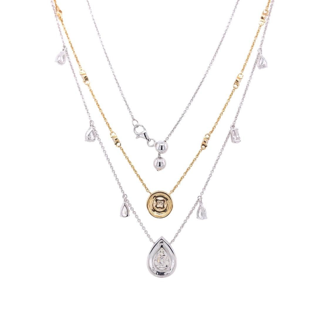 PARIS Craft House Double-Strand Diamond Necklace in 18 Karat White/Rose Gold.

- 10 Pear-cut Diamonds/1.83ct
- 7 Marquise-cut Diamonds/0.74ct
- 34 Round Diamonds/0.56ct
- 18K White/Rose Gold

Designed and crafted at PARIS Craft House.