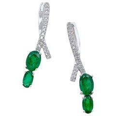 Paris Craft House Emerald Diamond Earrings in 18 Karat White Gold