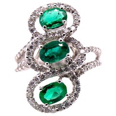 Paris Craft House Emerald Diamond Ring in 18 Karat White Gold