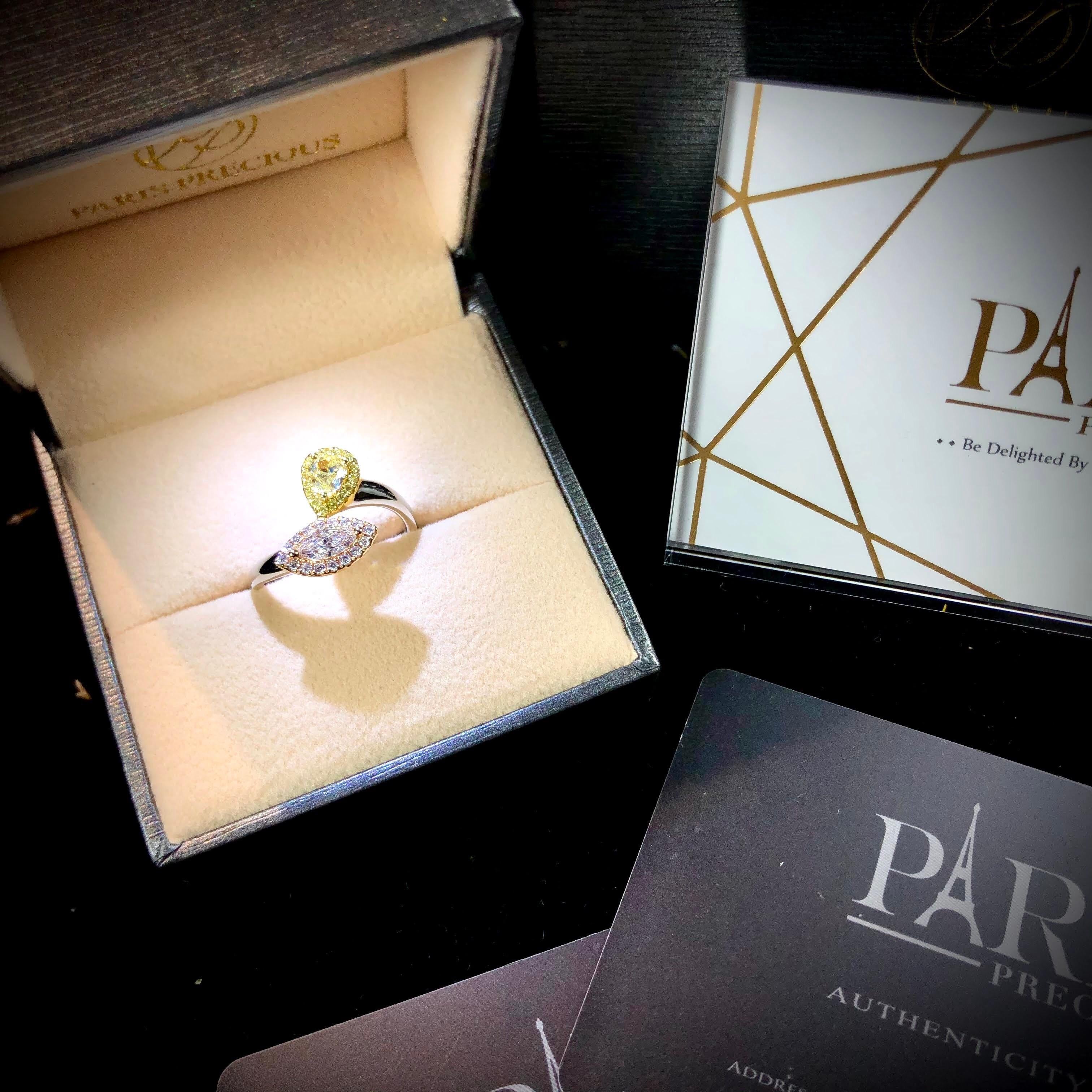 Women's Paris Craft House Fancy Diamond Ring in 18 Karat White/Rose/Yellow Gold For Sale