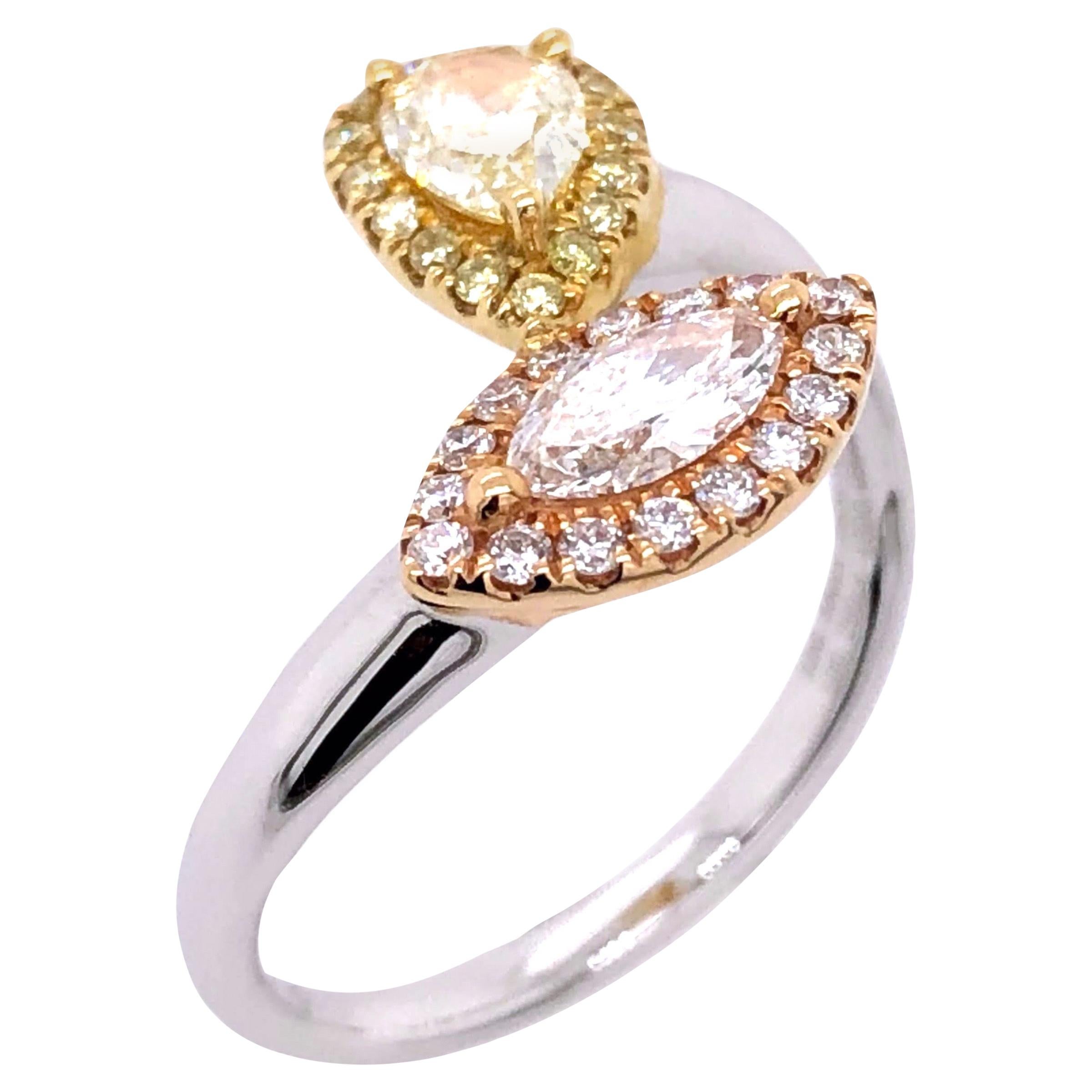 Paris Craft House Fancy Diamond Ring in 18 Karat White/Rose/Yellow Gold For Sale