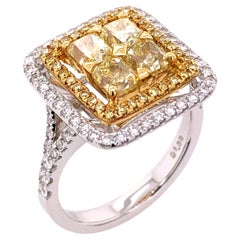 Paris Craft House Fancy Yellow Diamond Cluster Ring in 18 Karat Gold