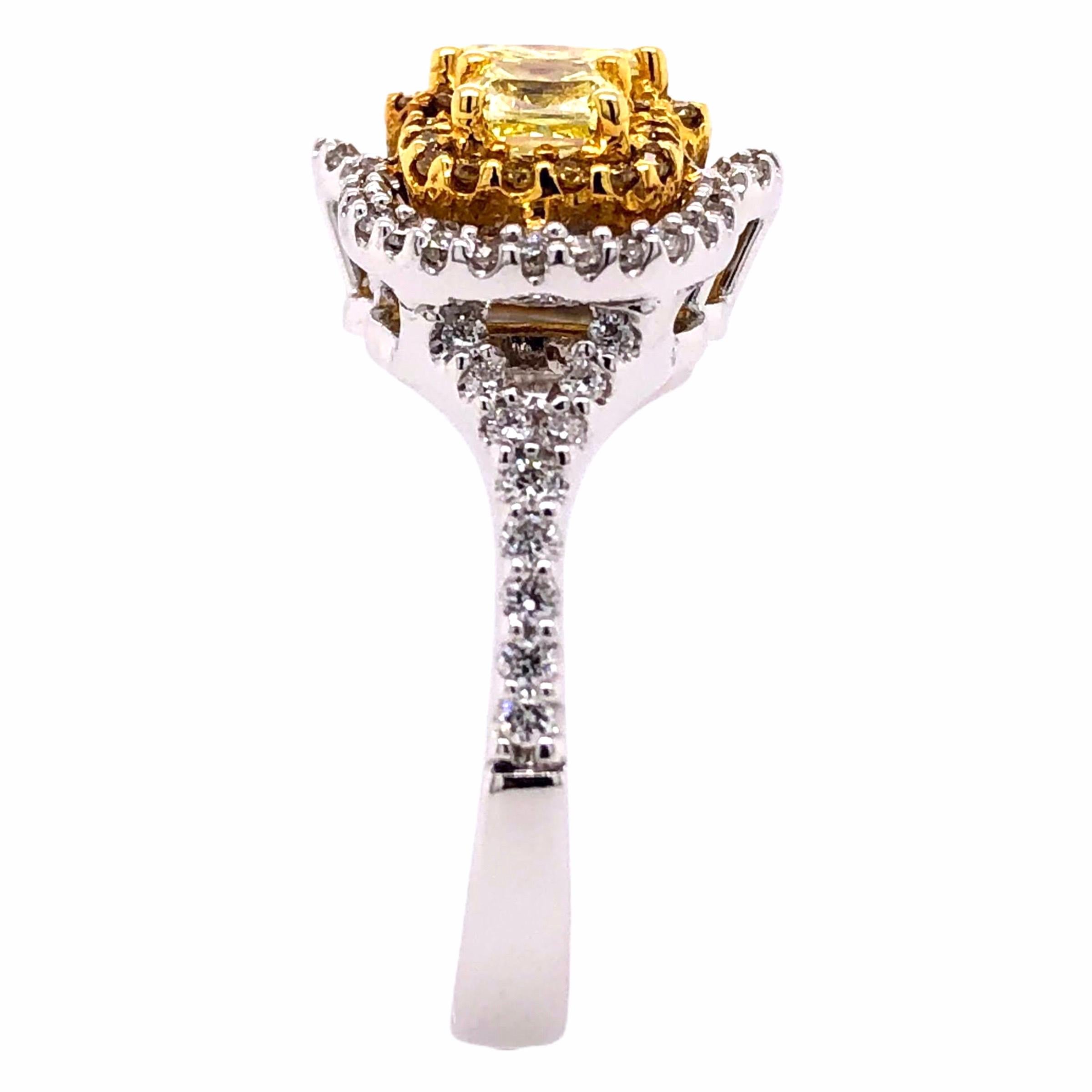 Victorian Paris Craft House Fancy Yellow Diamond Three-Stone Ring in 18 Karat Gold For Sale