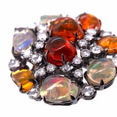 Paris Craft House Fire Opal Diamond Ring in 18 Karat White Gold