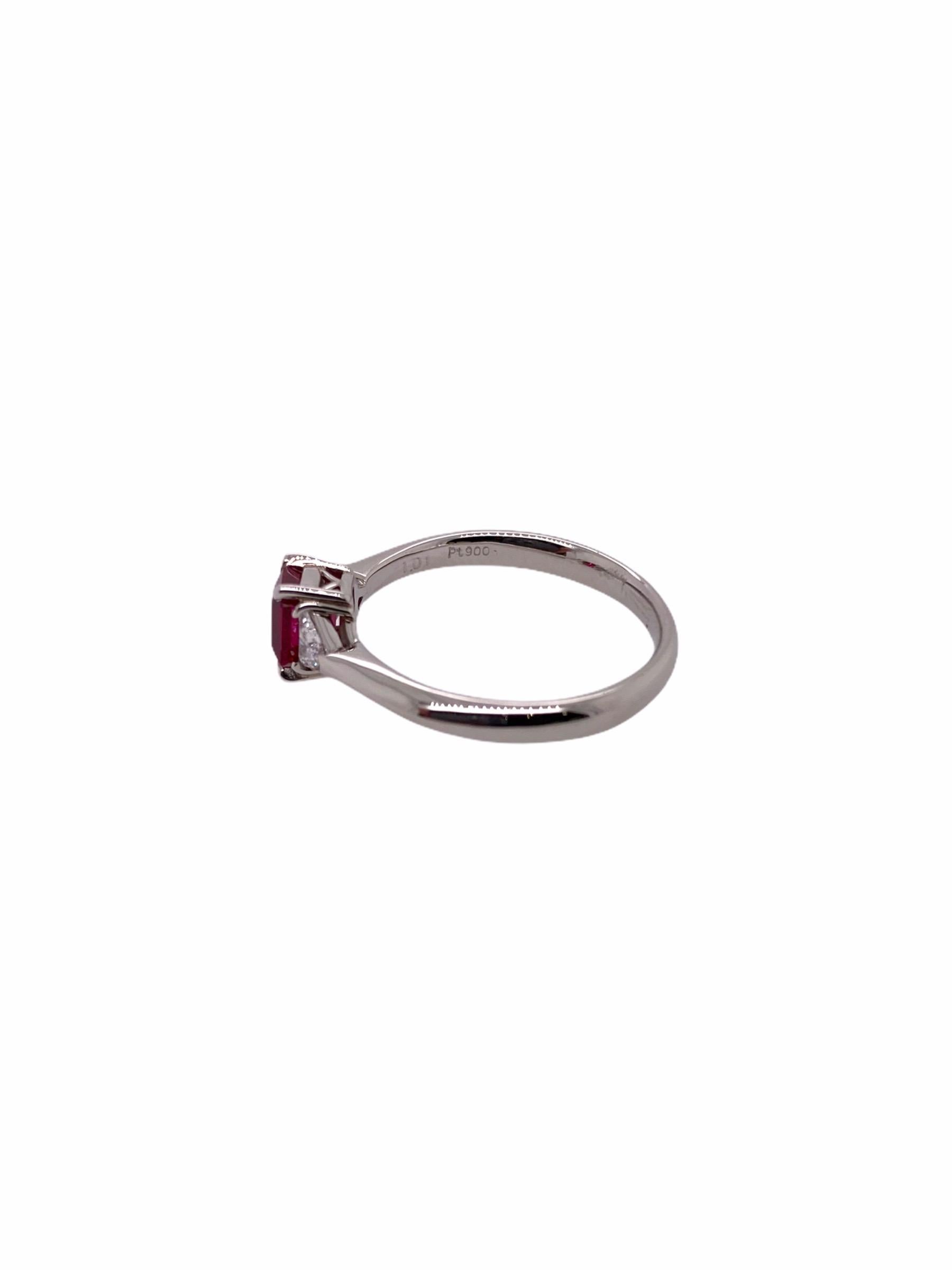 Modern Paris Craft House GIA Certified 1.01ct Ruby Diamond Three-Stone Ring For Sale
