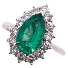 Paris Craft House GIA Certified 1.41 Carat Colombian Emerald Diamond Halo Ring
