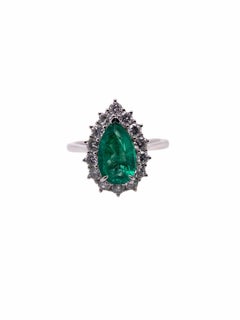 Paris Craft House GIA Certified 1.41 Carat Colombian Emerald Diamond Halo Ring