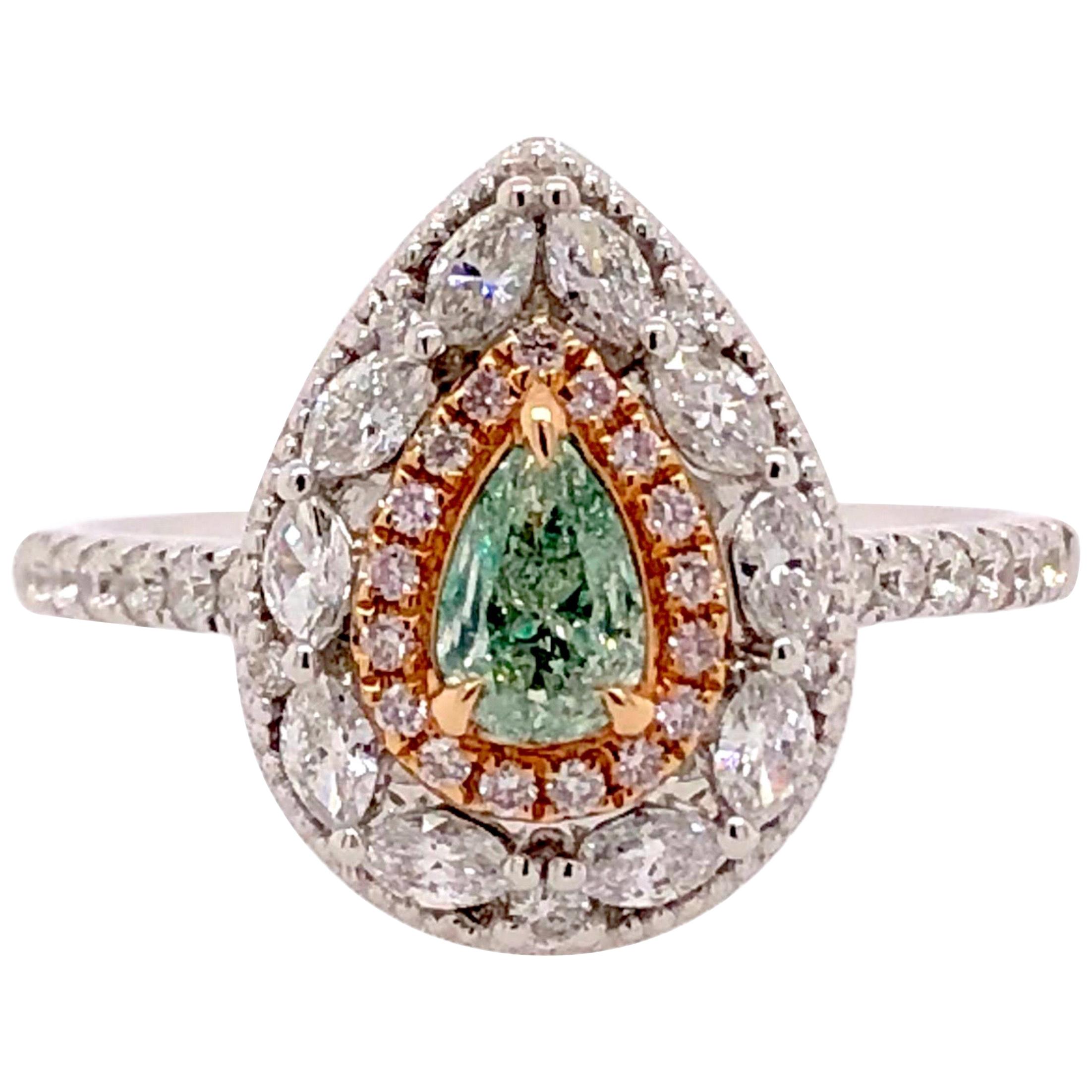 Paris Craft House Green Diamond Ring in 18 Karat White Gold For Sale