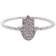 Paris Craft House Hamsa Diamond Ring in 14 Karat White Gold