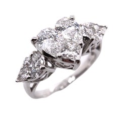 Paris Craft House Heart Shaped Diamond Three-Stone Ring in 18 Karat White Gold