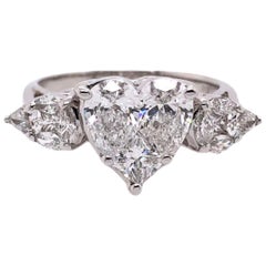 Paris Craft House Heart Shaped Diamond Three-Stone Ring in 18 Karat White Gold