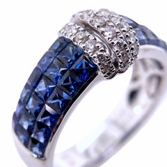 Paris Craft House Invisible Sapphire Diamond Ring in 18 Karat White Gold