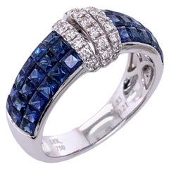Paris Craft House Invisible Sapphire Diamond Ring in 18 Karat White Gold