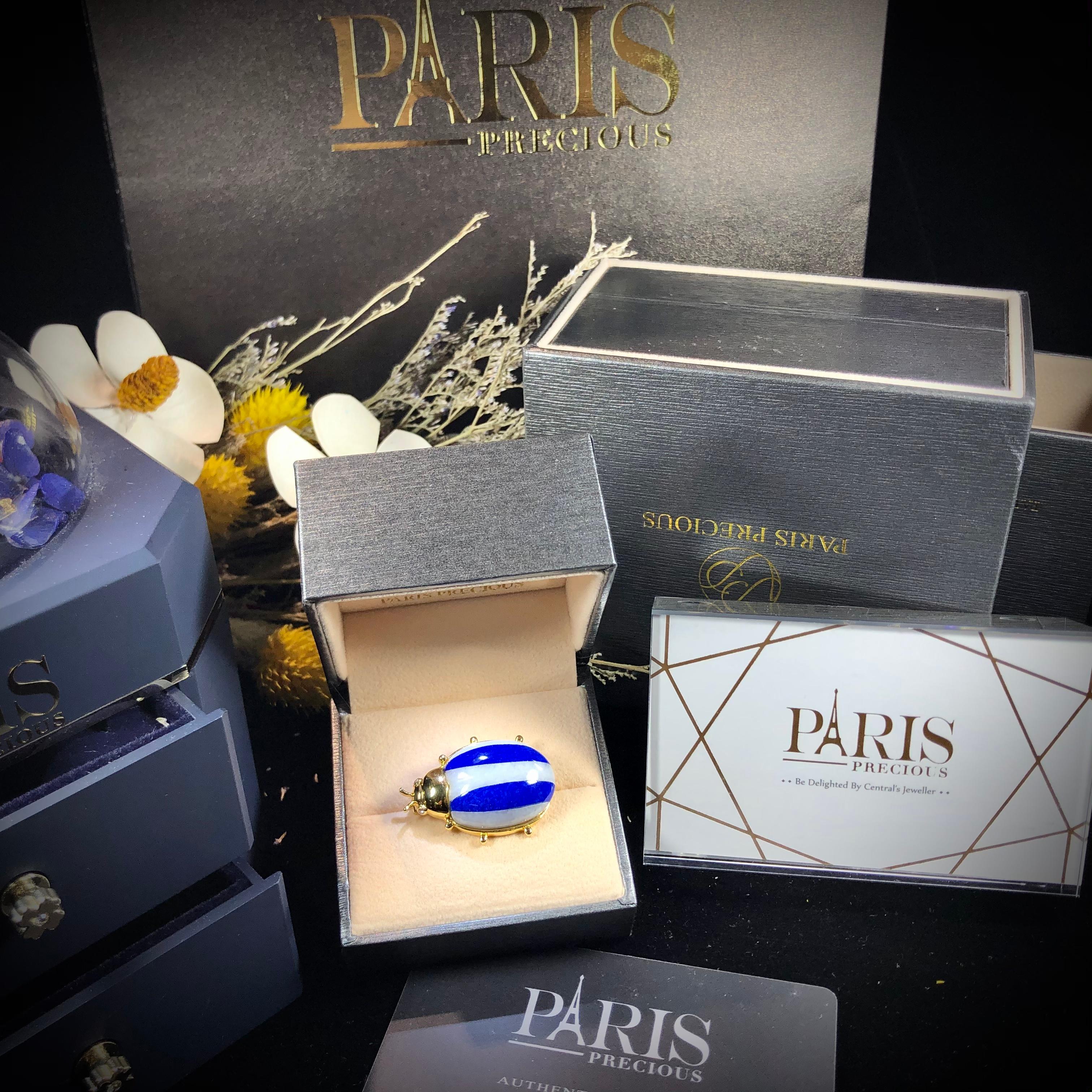 Paris Craft House Lapis Lazuli Ladybird Brooch in 18 Karat Yellow Gold For Sale 4